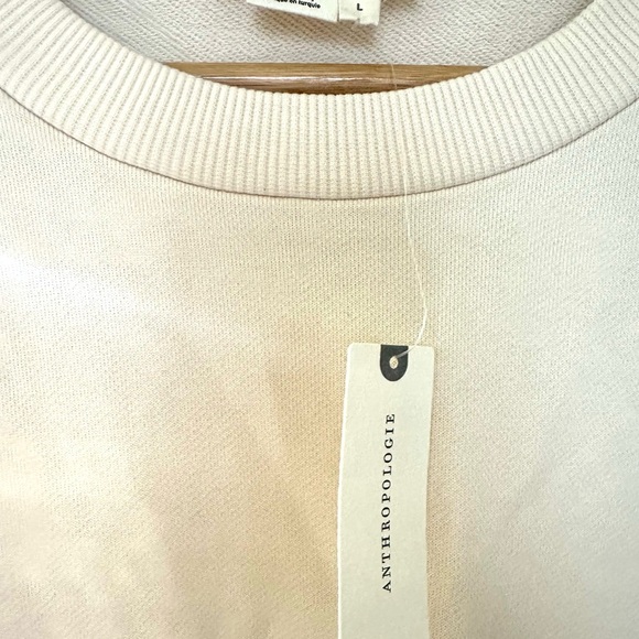 Anthropology Utility Pocket Pullover Sweater Womens Cream Sheer‎ Crew Neck Sz L - Picture 5 of 9